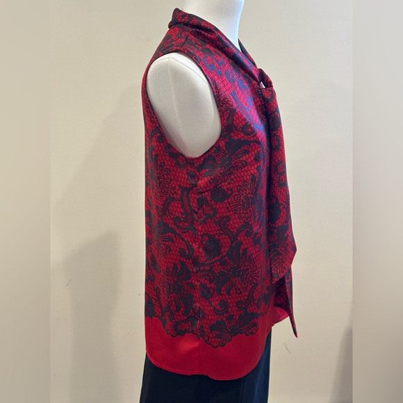 Halogen Red & Black Sateen Floral Print Sleeveless. Tie In Front Sz XS. - Picture 5 of 13
